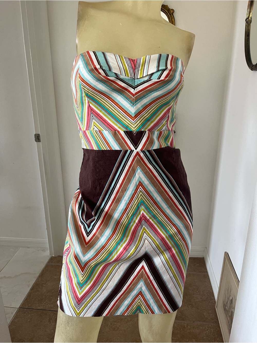Trina Turk Strapless Chevron Dress